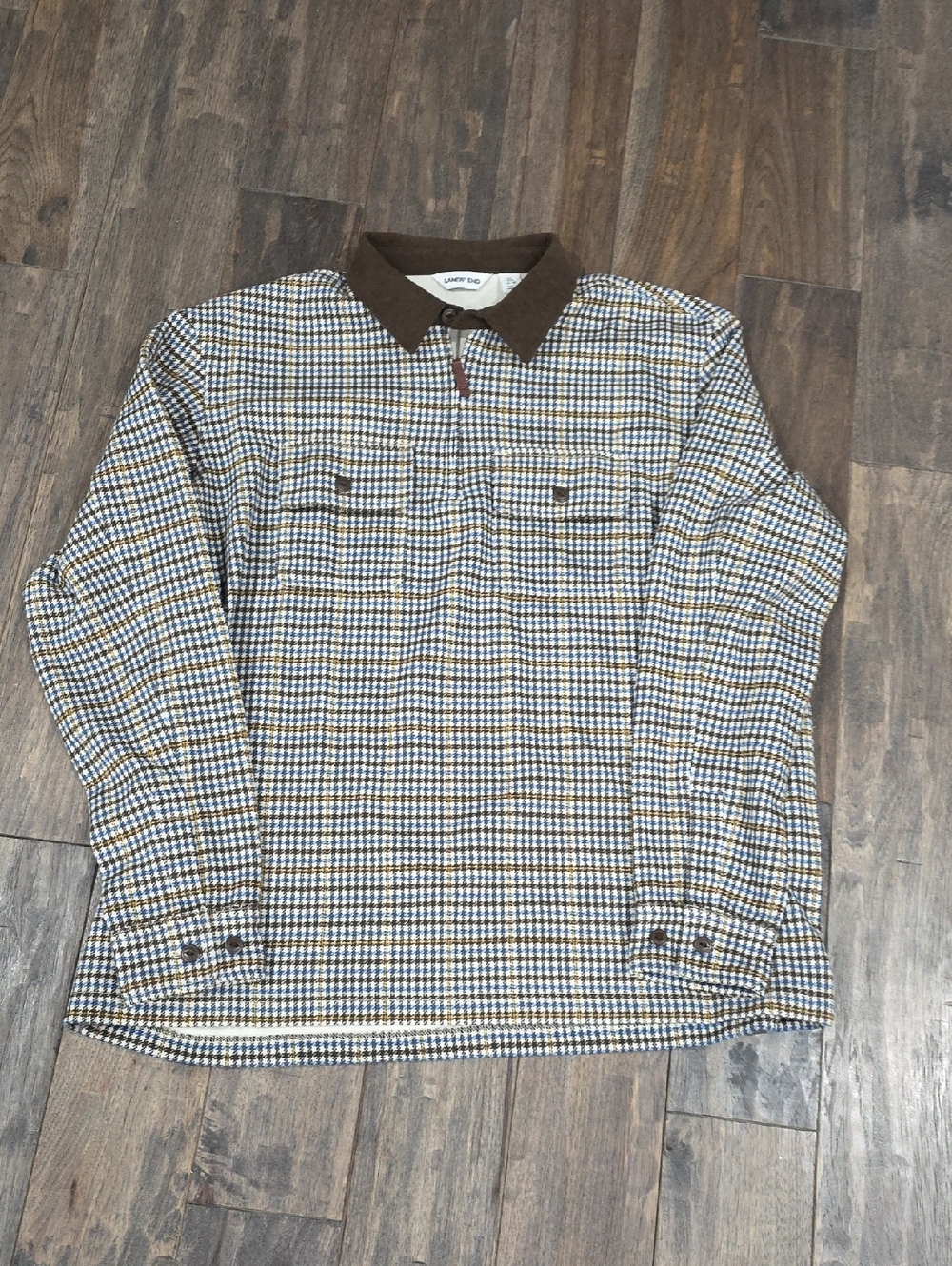 Lands' End Brown-Collar Houndstooth Quarter-Zip Shirt
